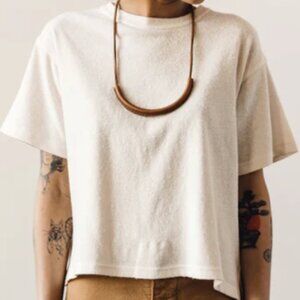 7115 by Szeki Signature Textured Linen Cropped Tee - Off-White